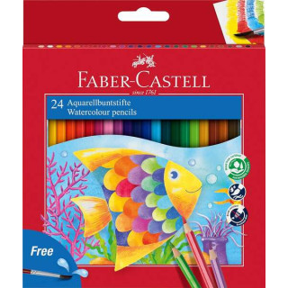 Faber-Castell Classic Colour Acuarelable Pack de 24 Lapices de Colores Hexagonales Acuarelables + Pincel - Resistencia a la Rot
