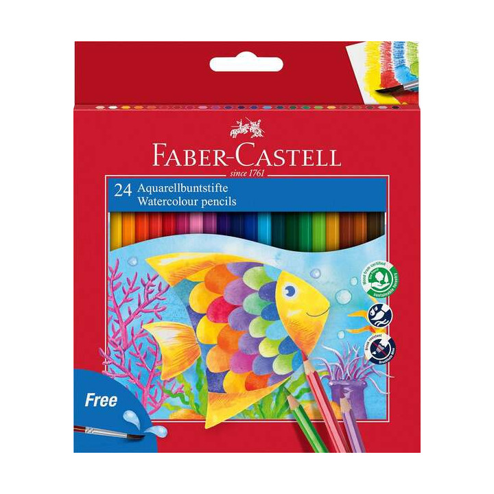 Faber-Castell Classic Colour Acuarelable Pack de 24 Lapices de Colores Hexagonales Acuarelables + Pincel - Resistencia a la Rot
