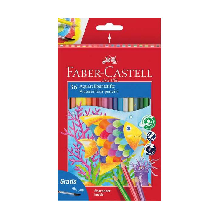 Faber-Castell Classic Colour Acuarelable Pack de 36 Lapices de Colores Hexagonales Acuarelables + Pincel - Resistencia a la Rot
