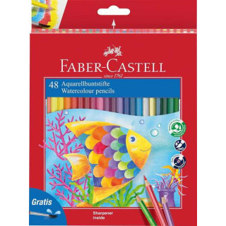 Faber-Castell Classic Colour Acuarelable Pack de 48 Lapices de Colores Hexagonales Acuarelables + Pincel - Resistencia a la Rot