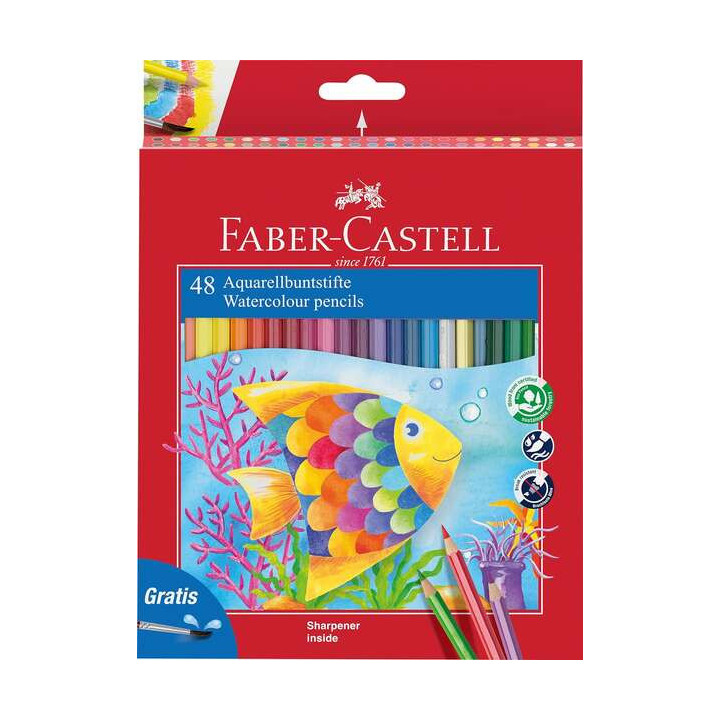 Faber-Castell Classic Colour Acuarelable Pack de 48 Lapices de Colores Hexagonales Acuarelables + Pincel - Resistencia a la Rot
