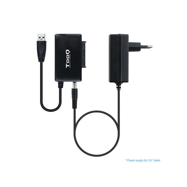 Tooq Adaptador USB 3.0 USB-A a SATA para Discos Duros de 2.5” y 3.5” con Alimentador - Color Negro