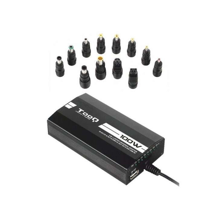 Tooq Cargador Universal para Portatil 100W - USB - 12 Adaptadores - Voltaje 12-24V - Indicador LED