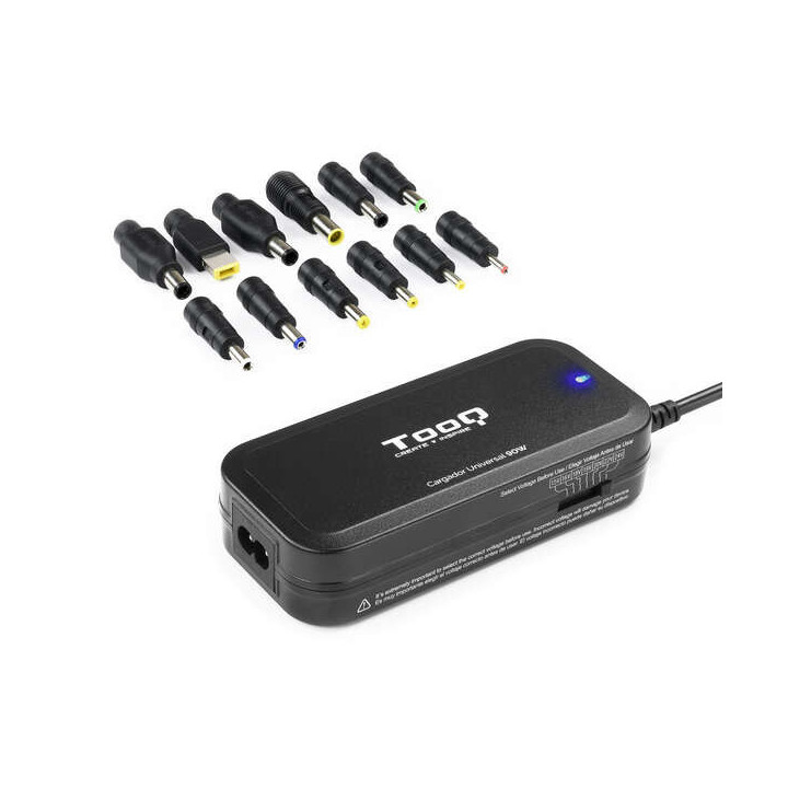 Tooq Cargador Universal para Portatil 90W - USB - 12 Adaptadores - Voltaje 15-24V