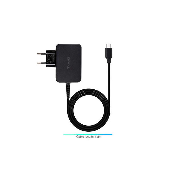 Tooq Cargador de Portatil GaN USB-C/PD 65W - Cable de 1.80m - Color Negro