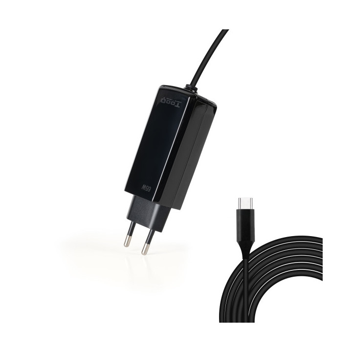Tooq Cargador de Portatil GaN USB-C/PD 65W - Cable de 1.80m - Color Negro