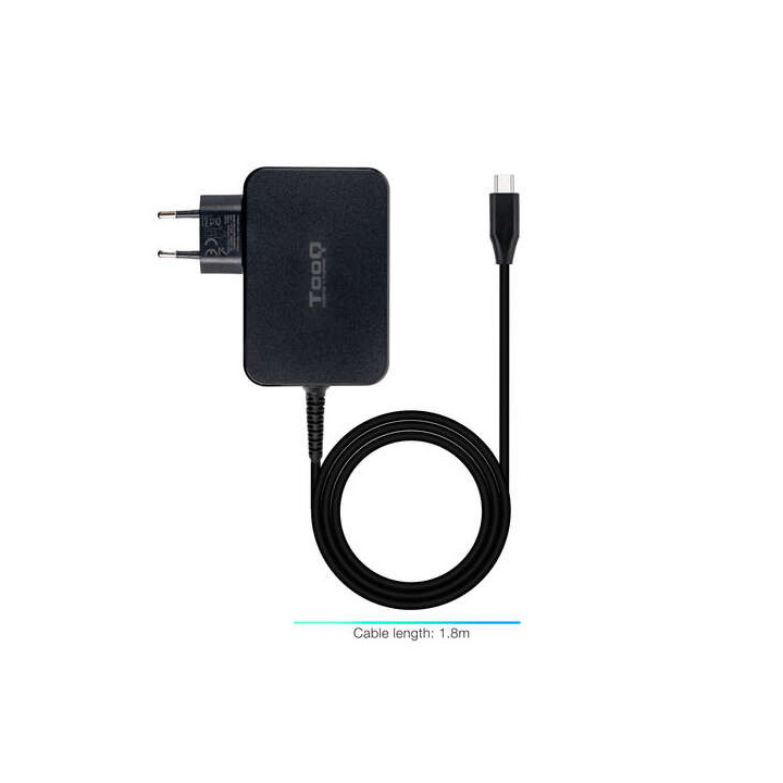 Tooq Cargador de Portatil GaN USB-C/PD 3.0 90W - Cable de 1.80m - Color Negro