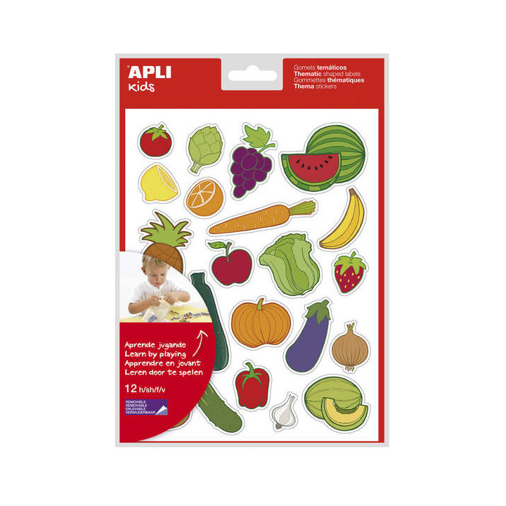 Apli Bolsa de Gomets Tematicos Frutas y Verduras - 276 Gomets - Adhesivo Removible - Desarrollados con Educadores - Ideal para