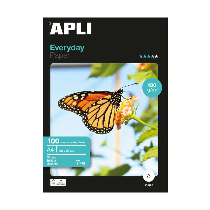 Apli Papel Fotografico Everyday A4 180gr - Acabado Brillante - 100 Hojas