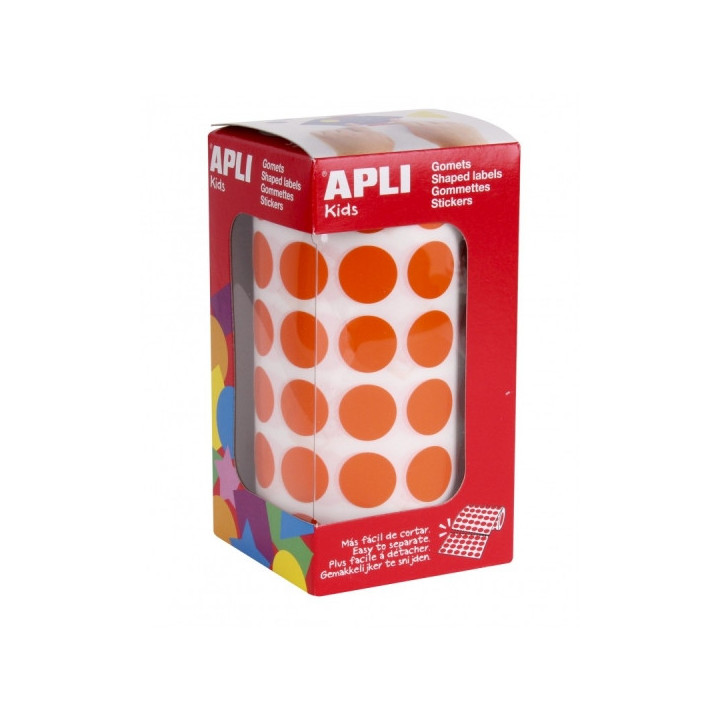 Apli Rollo de 2.832 Gomets Redondos Ø 15mm - Adhesivo Permanente Base Agua - Libre de Disolventes - Color Naranja