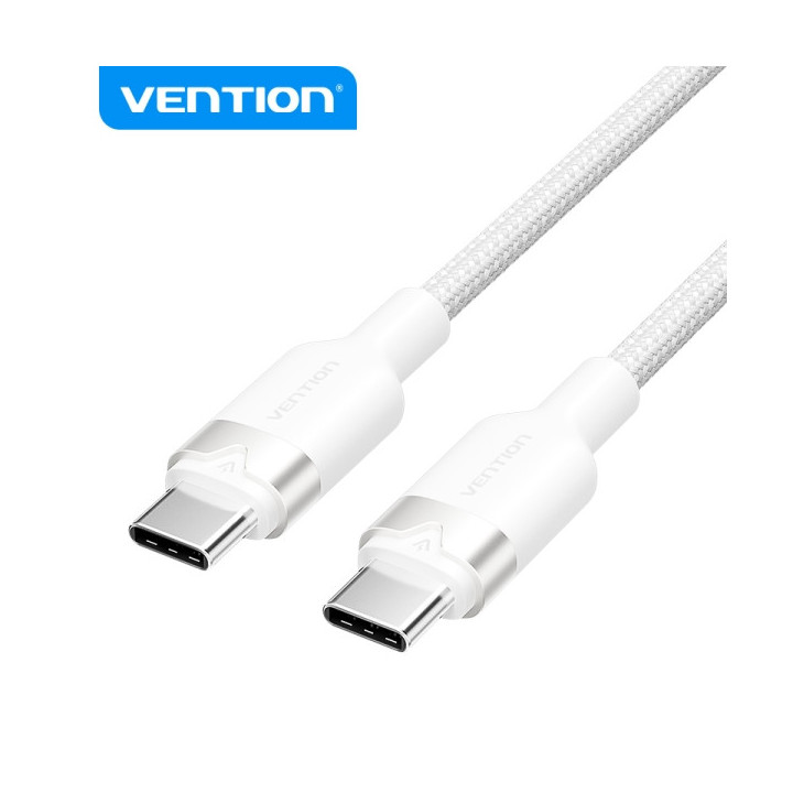 Vention Cable USB 2.0 Niquelado - 60W - 3A - 480Mbps - 2m - PVC + Aluminio - Color Blanco