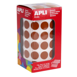 Apli Gomets Redondos Marron Permanentes - Ø 15mm - 59 Hojas Pretroqueladas - 2832 Gomets por Rollo - Ideal para Escuelas y Tal