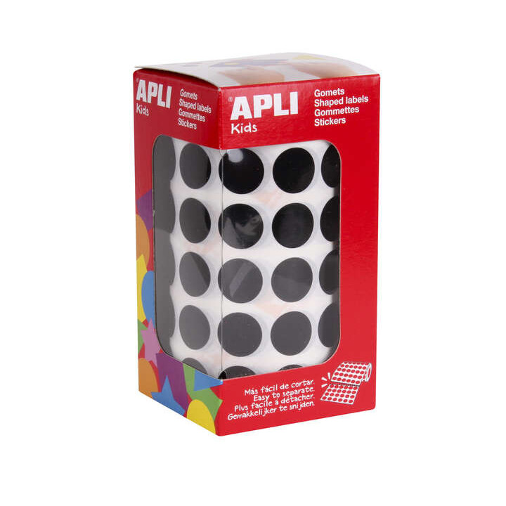 Apli Gomets Redondos Ø 15mm - 59 Hojas Pretroqueladas - 2832 Gomets por Rollo - Adhesivo Base Agua - Normas EN-71 y Cadena de