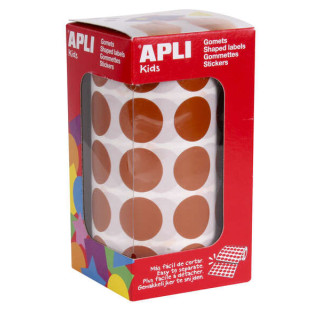 Apli Gomets Redondos Marron Ø 20mm - 59 Hojas Pretroqueladas - 1770 Gomets por Rollo - Adhesivo Base Agua - Normas EN-71 y Cad