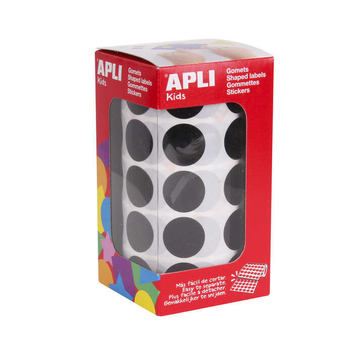 Apli Pack de 1.770 Gomets Redondos Ø 20mm - Adhesivo Permanente Base de Agua - Libre de Disolventes - Color Negro