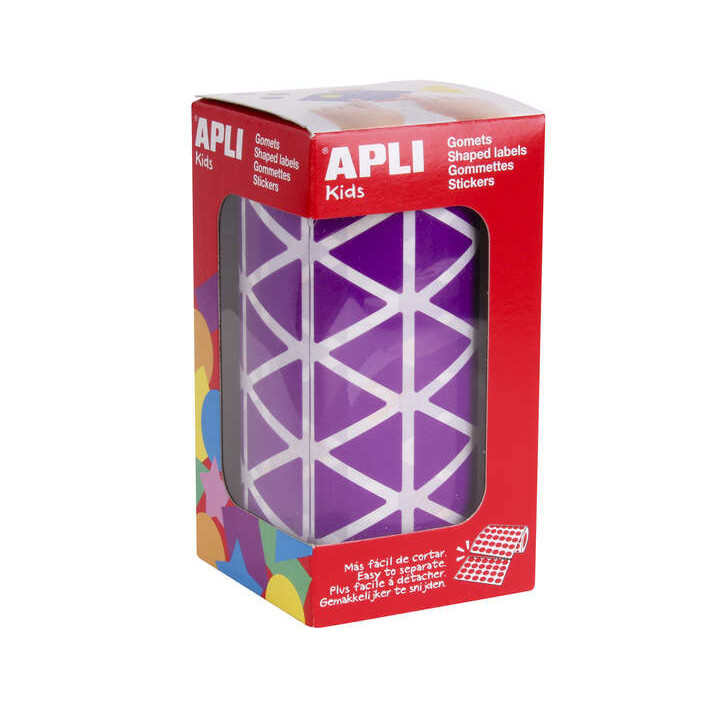 Apli Gomets Triangulares Lila 20x20x20mm - 59 Hojas Pretroqueladas - 2832 Gomets por Rollo - Ideal para Escuelas y Talleres Inf