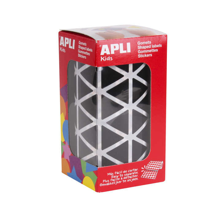 Apli Gomets Triangulares Negros - Tamaño 20 x 20 x 20mm - Adhesivo Permanente - 2832 Gomets por Rollo - Ideal para Escuelas y