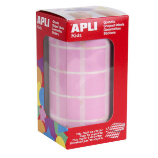 Apli Gomets Cuadrados Rosa - 20x20mm - 59 Hojas Pretroqueladas - 1770 Gomets por Rollo - Ideal para Escuelas y Talleres Infanti