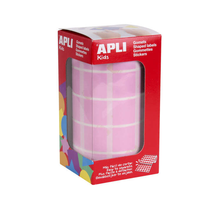 Apli Gomets Cuadrados Rosa - 20x20mm - 59 Hojas Pretroqueladas - 1770 Gomets por Rollo - Ideal para Escuelas y Talleres Infanti