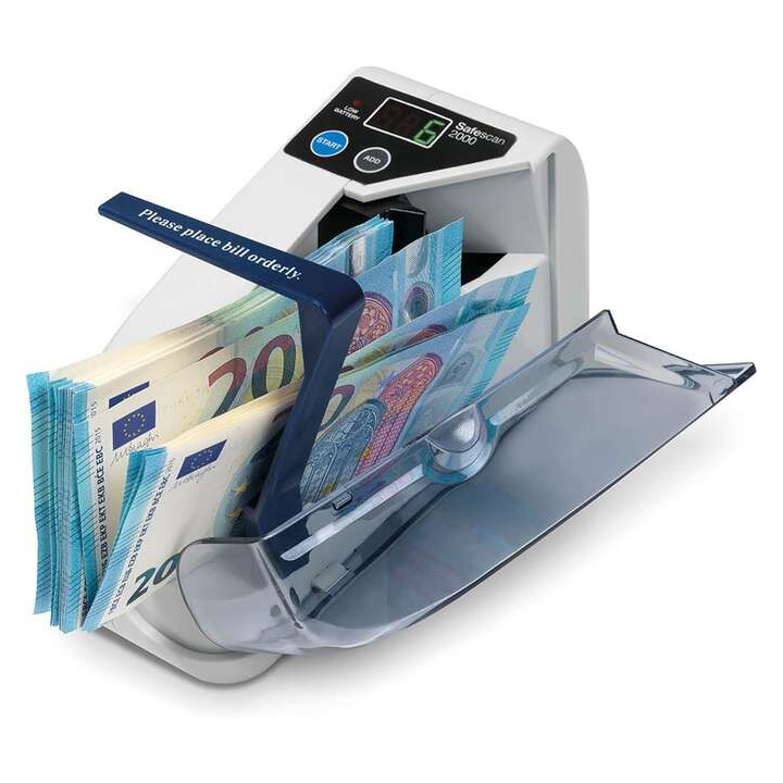 Safescan 2000 Contadora de Billetes - Portatil - Funcion de Suma - Borrado de Resultados - Doble Alimentacion