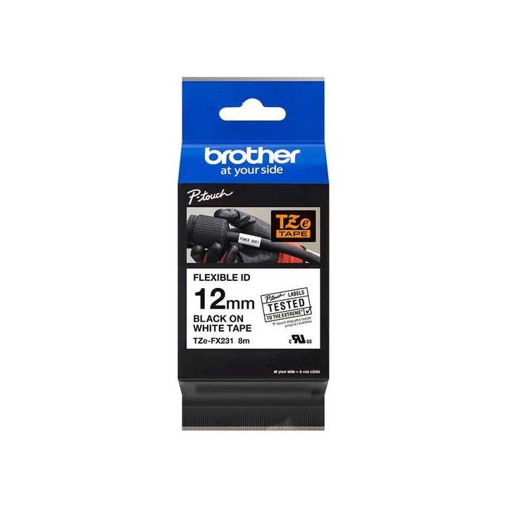 Brother TZeFX231 Cinta Laminada Flexible Original de Etiquetas - Texto negro sobre fondo blanco - Ancho 12mm x 8 metros