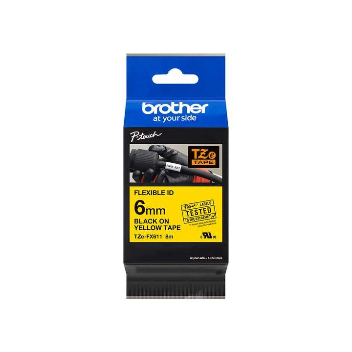 Brother TZeFX611 Cinta Laminada Flexible Original de Etiquetas - Texto negro sobre fondo amarillo - Ancho 6mm x 8 metros