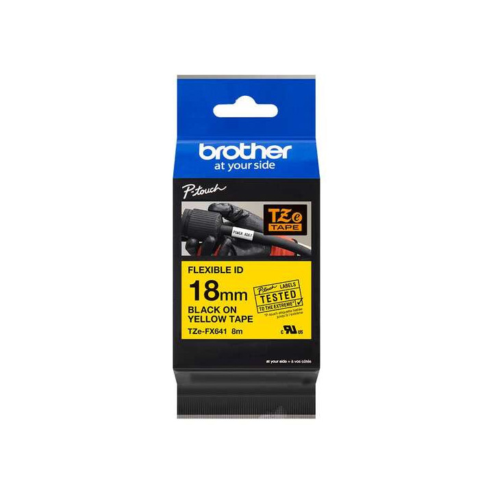 Brother TZeFX641 Cinta Laminada Flexible Original de Etiquetas - Texto negro sobre fondo amarillo - Ancho 18mm x 8 metros