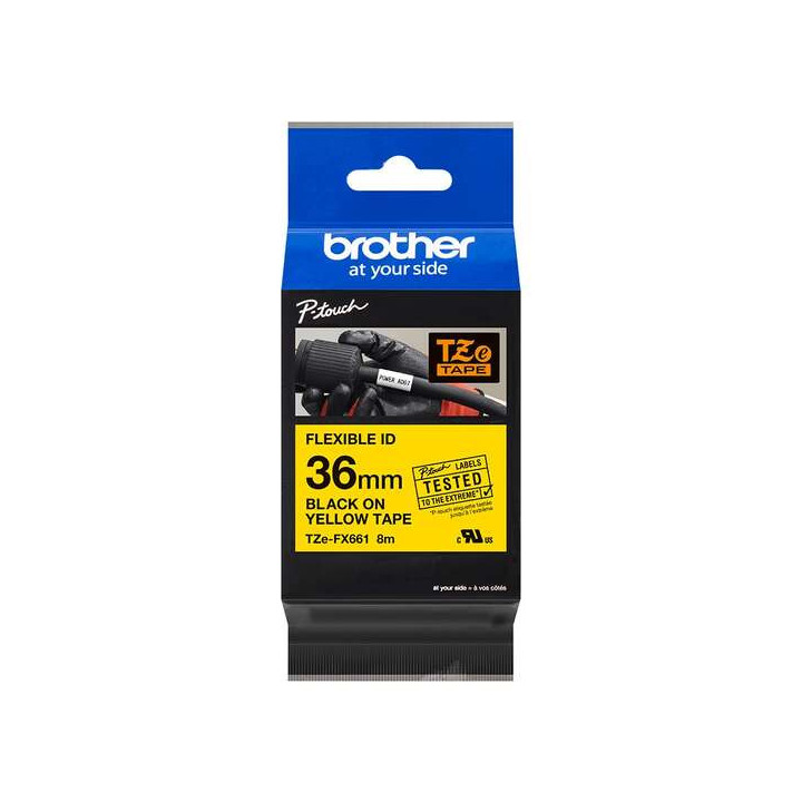 Brother TZeFX661 Cinta Laminada Flexible Original de Etiquetas - Texto negro sobre fondo amarillo - Ancho 36mm x 8 metros