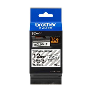 Brother TZeS131 Cinta Laminada Super Adhesiva Original de Etiquetas - Texto negro sobre fondo transparente - Ancho 12mm x 8 met