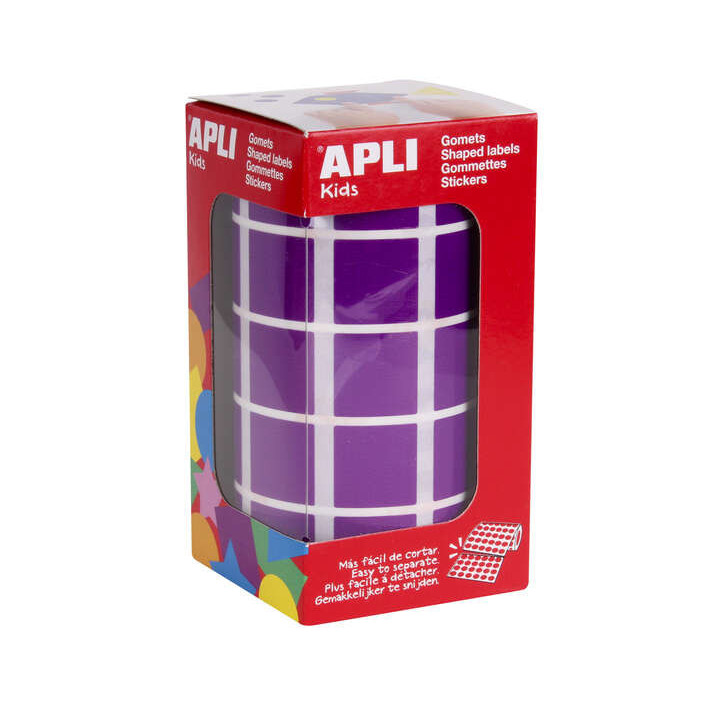 Apli Gomets Cuadrados Lila - 20 x 20mm - 59 Hojas Pretroqueladas - 1770 Gomets por Rollo - Ideal para Escuelas y Talleres Infan