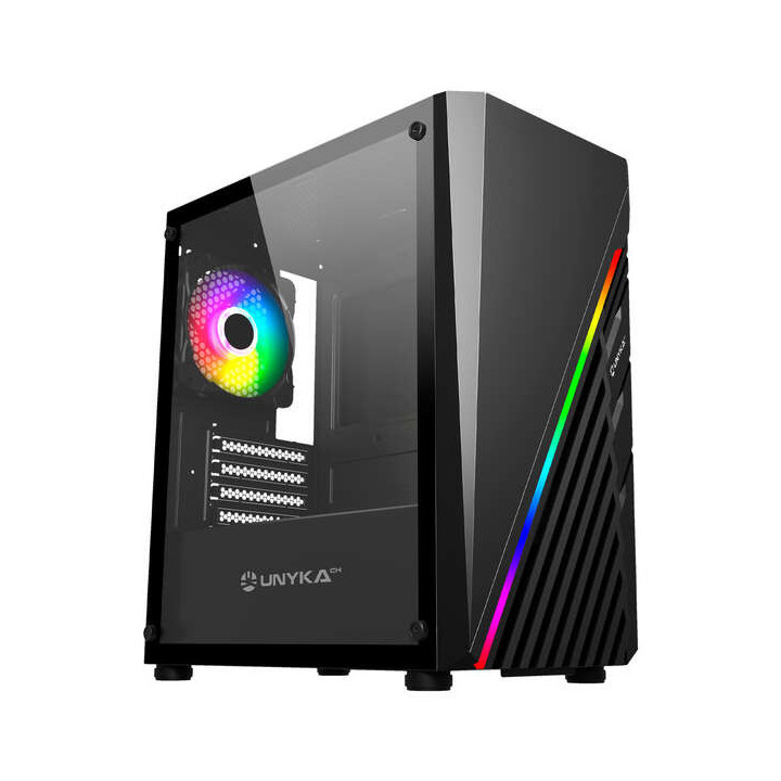 Unykach Mini Glayze Caja Micro-ATX - Iluminacion ARGB - Lateral Cristal Templado - USB-A 2.0/3.0 y Audio - 1 Ventilador 120mm R