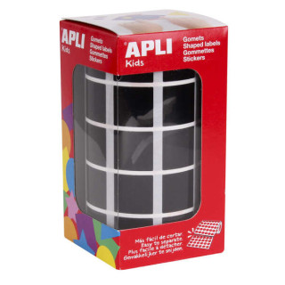 Apli Gomets Cuadrados Negros 20x20mm - 59 Hojas Pretroqueladas - 1770 Gomets por Rollo - Ideal para Desarrollar Habilidades y C