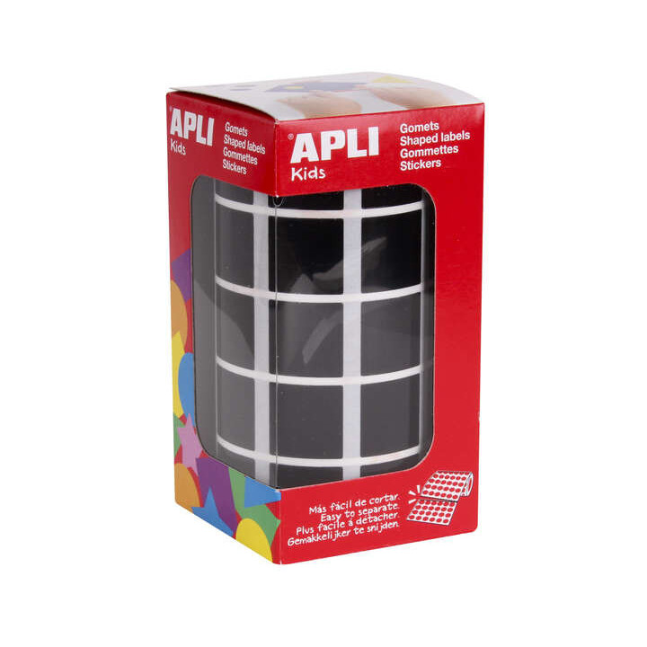 Apli Gomets Cuadrados Negros 20x20mm - 59 Hojas Pretroqueladas - 1770 Gomets por Rollo - Ideal para Desarrollar Habilidades y C