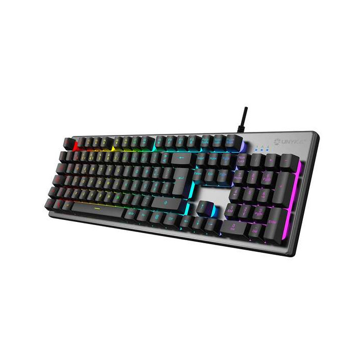 Unykach Nova K244 Teclado Gaming USB (Portugues) - Iluminacion RGB Ajustable - 105 Teclas - Cable de 1.60m - Color Gris/Negro