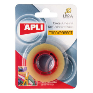 Apli Cinta Adhesiva Transparente 12mm x 33m - Resistente al Agua y a la Intemperie - Facil de Cortar y Aplicar - Ideal para Man