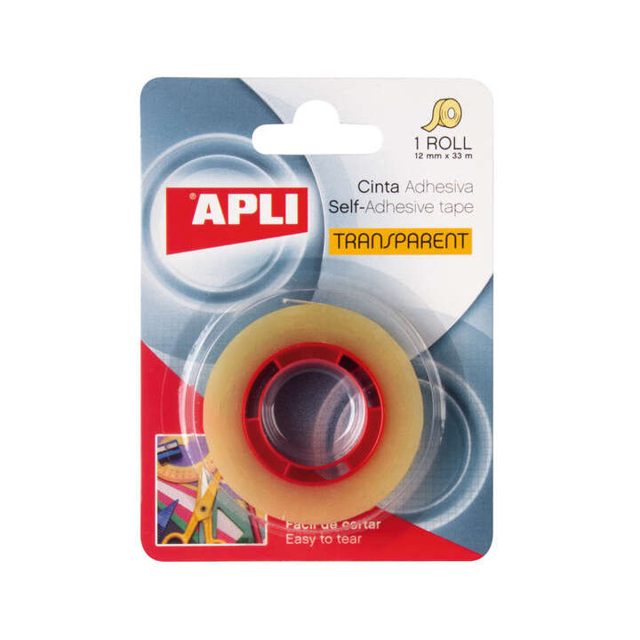 Apli Cinta Adhesiva Transparente 12mm x 33m - Resistente al Agua y a la Intemperie - Facil de Cortar y Aplicar - Ideal para Man
