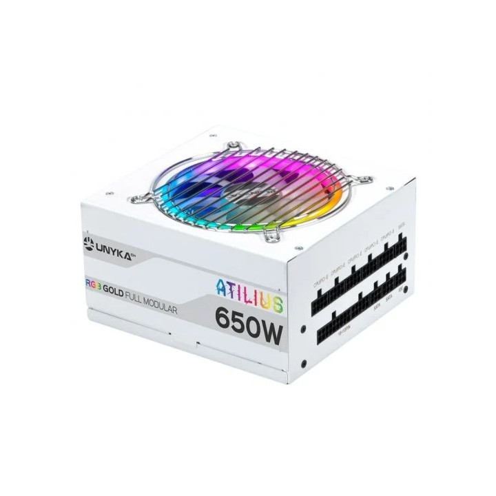 Unykach Atilius RGB White 650W Fuente de Alimentacion 650W ATX 2.31 - Iluminacion RGB - Full Modular - PFC Activo - Ventilador