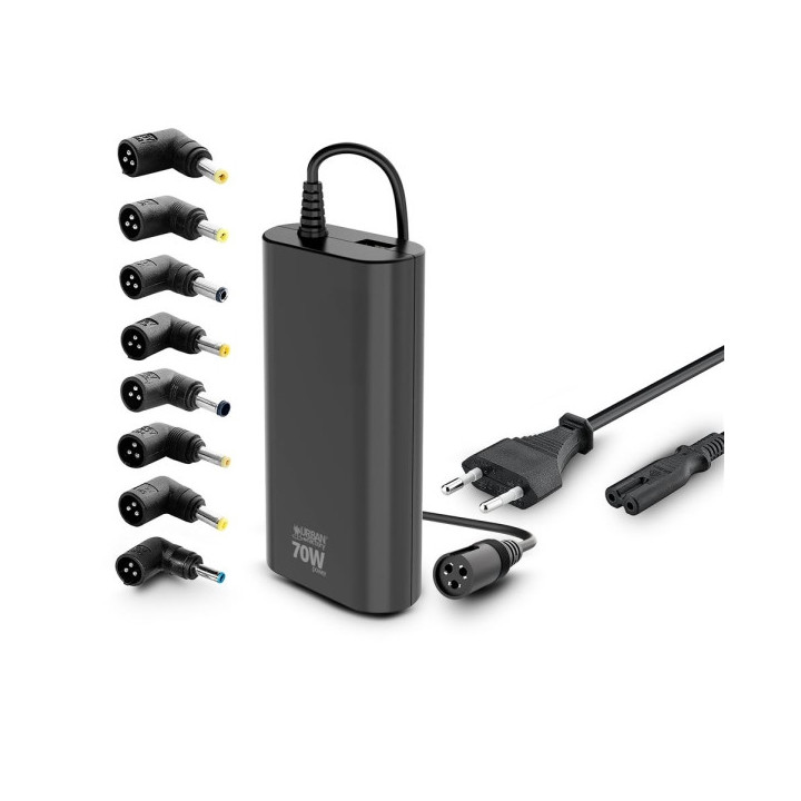 Urban Factory Alee Cargador Universal para Portatil de 70W - 1x USB-A - Color Negro
