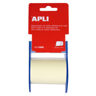 Apli Rollo de Nota Adhesiva con Dispensador - Medidas del Rollo 60mmx10m - Facil de Usar - Adhesivo de Calidad - Color Nota Ama