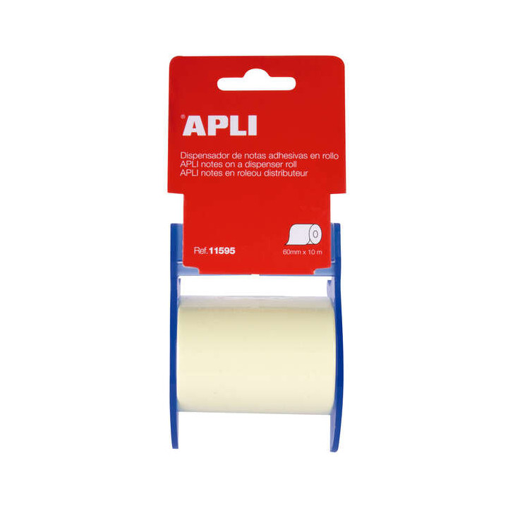Apli Rollo de Nota Adhesiva con Dispensador - Medidas del Rollo 60mmx10m - Facil de Usar - Adhesivo de Calidad - Color Nota Ama