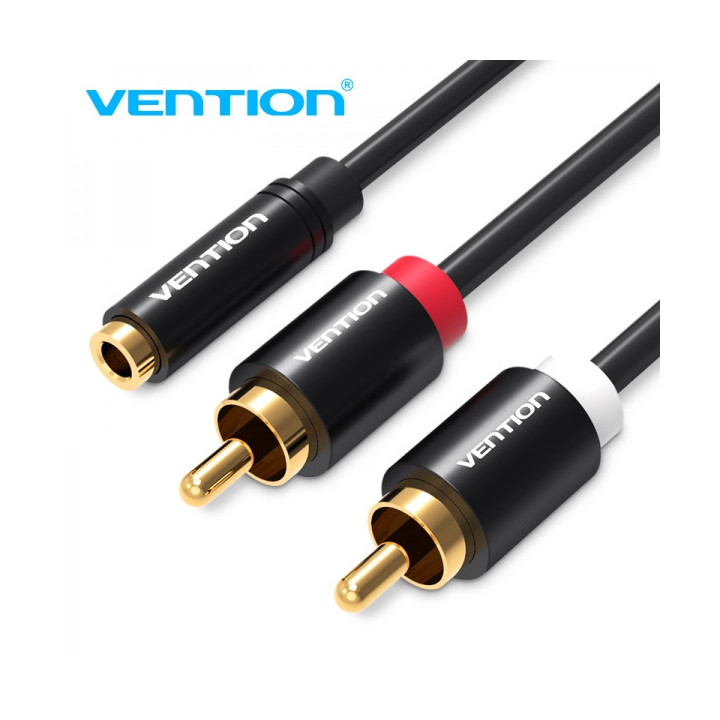 Vention Cable Estereo Jack 3.5 Hembra a 2x RCA Macho - 1m - Color Negro