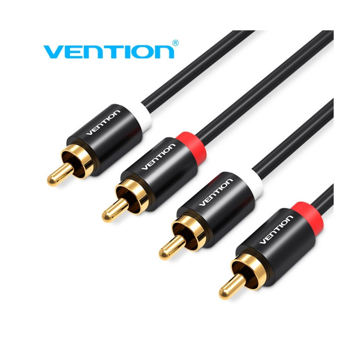 Vention Cable RCA Estereo - Interfaz Dorada Plateada - Conductor de Bronce Esmaltado - Material de Aluminio y PVC - Color Negro
