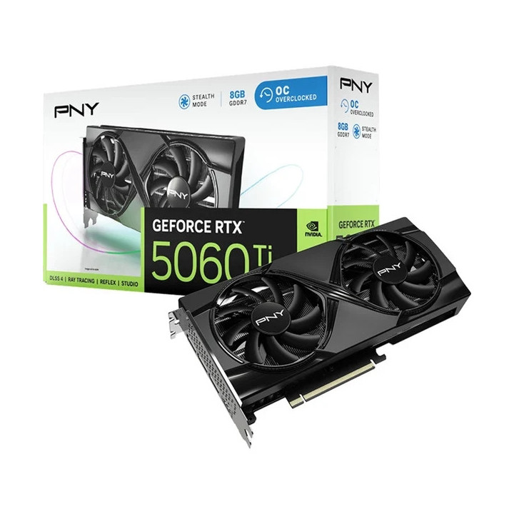 PNY GeForce RTX 5060 Ti Tarjeta Grafica 8GB GDDR7 Overclocked Dual Fan Reflex 2 AI NVIDIA DLSS4
