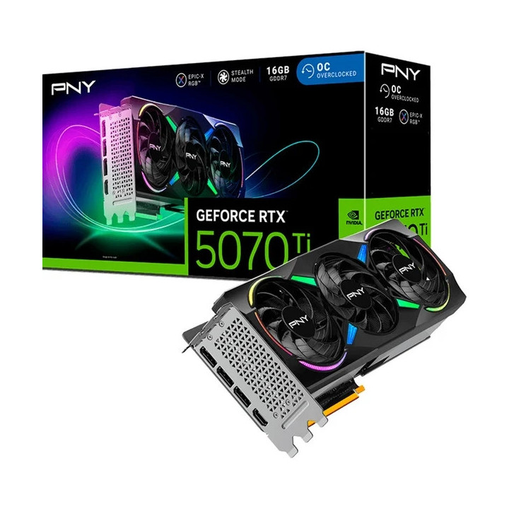 PNY GeForce RTX 5070 Ti Tarjeta Grafica 16GB GDDR7 Overclocked Triple Fan Reflex 2 AI NVIDIA DLSS4