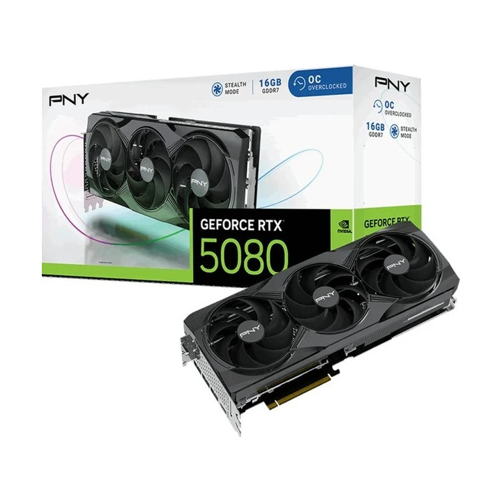 PNY GeForce RTX 5080 Tarjeta Grafica 16GB GDDR7 Overclocked Triple Fan Reflex 2 AI NVIDIA DLSS4