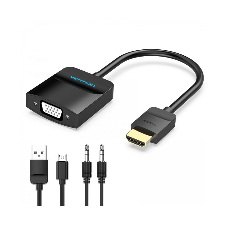 Vention Conversor HDMI Macho a VGA Hembra con Jack 3.5mm - 0.15m - Color Negro