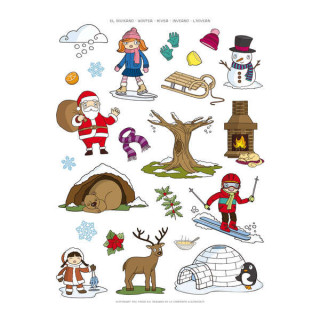 Apli Bolsa de Gomets Tematicos el Invierno - 69 Gomets en 3 Hojas - Adhesivo Removible - Ilustraciones Educativas - Adhesivo Ba