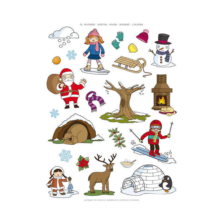 Apli Gomets Tematicos el Invierno - 276 Gomets en 12 Hojas - Ilustraciones Educativas - Adhesivo Removible - Ideal para Escuela