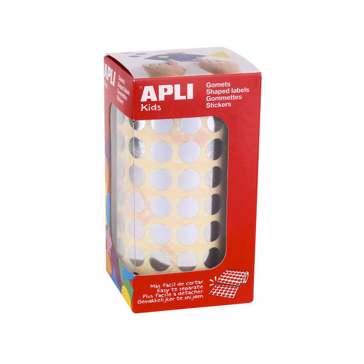 Apli Gomets Redondos Plata Metalizado - Ø 10.5mm - 5192 Unidades por Rollo - Desarrolla Habilidades y Capacidades en Niños