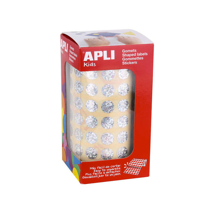 Apli Gomets Redondos Holograficos - Tamaño Ø 10.5mm - Adhesivo Permanente - 5192 Gomets por Rollo - Ideal para Desarrollar Ha
